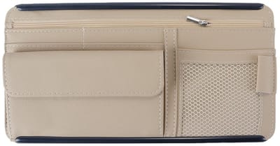 Dailygoods- Zonneklep Organizer - Leren Opbergtas - Auto Interieur Accessoire - Beige - 31 x 16,5 cm - Verbeterde Organisatie