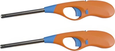BBQ/keuken aanstekers - 2 stuks - lange steel - 26 cm - oranje