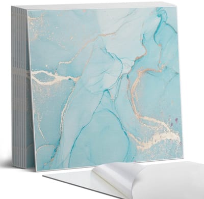 Coloray Plaktegels - Abstract vloeibaar patroon Portugese Tegels - 30 cm x 30 cm - Turkoois Plaktegels - 9 stuks - Vierkant PVC Tegels - Plaktegels Keuken - Zelfklevende Vloertegels - Vinyl Tegels - Zelfklevende Tegels