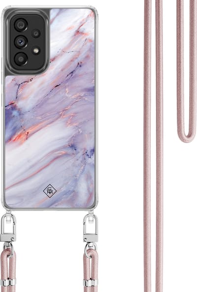Casimoda® hoesje met koord - Geschikt voor Samsung A53 - Marmer Paars - Afneembaar koord - TPU/polycarbonaat - Paars