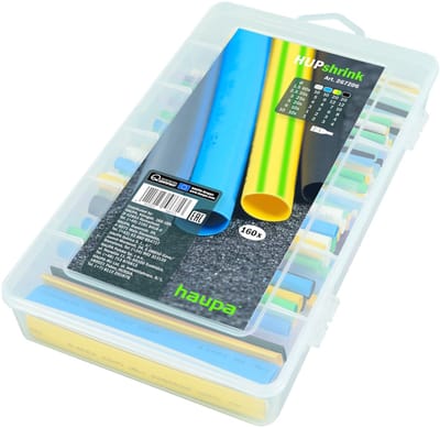 Haupa Krimpkous set 4 kleuren 160-delig - Isoleren, bundelen, beschermen en coderen - 160 dunwandige krimpkousen - Stralingsvernet polyolefine - Flexibel, zelfdovend volgens MV SS 302 - Elektrische sterkte van 15 a 25 kV/mm - -55°C tot +125°C