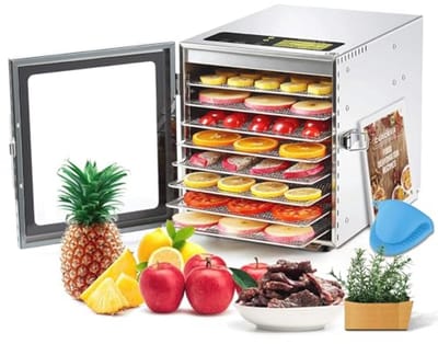 Voedsel Droger Machine met 8 Rvs Lades - 500W, Temperatuurregeling tot 190ºF - Perfect voor Het Drogen van Fruit, Groenten, Vlees, Yoghurt en Honden Snacks