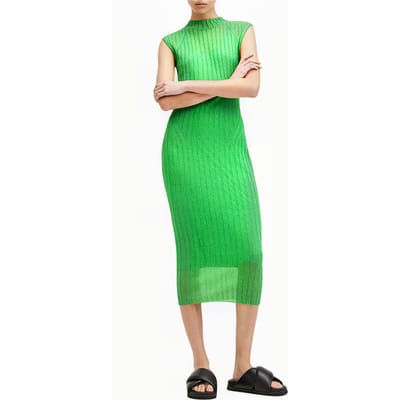 AllSaints Patrice Dress Bright Green Maat: S | Midi Jurken Outlet | Dames | Groen