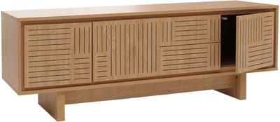 TV-rek MCW-O34, TV-meubel TV-tafel Lowboard Ladekast, lades, melamine 51,5x150x39,5cm ~ iepenhout naturel