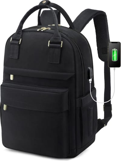Vermanto Rugzak - Rugtas - Dames - Meisjes - Vrouwen - Laptop - Boekentas - Werk - School - Waterdicht - USB - Zwart