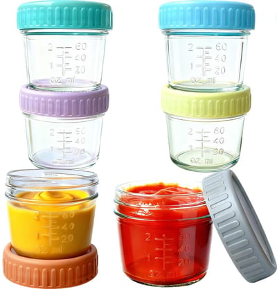 carmdering - Glazen Potjes - Opbergpotjes - Weckpotjes - 60 ml, set van 6, luchtdicht met rubber ring - BPA-vrij deksel, loodvrij glas - Magnetron en vaatwasser bestendig - Perfect voor sauzen, babyvoeding en snacks