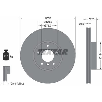 Remschijf TEXTAR 92160805 voorkant, geventileerd, sterk gecarboniseerd, 1 Stuk