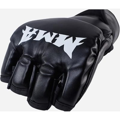 1 Paire Gants Demi-Doigts Bonne Performance d'Amorti Paume Creuse Gants de Boxe Épaisseur Noir MMA black