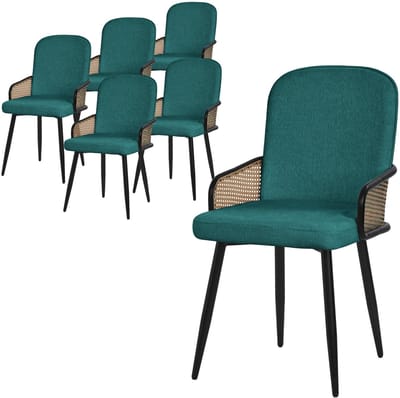 Eetkamerstoelen set van 6 petrol met arm & rugleuning, gestoffeerde stoelen voor eetkamer & keuken ML-Design