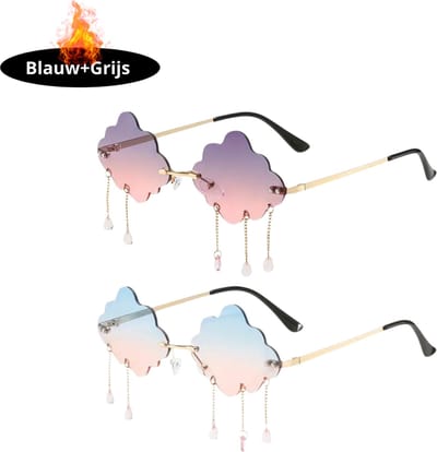 Bovista - Festival Bril - Rave - Space - Techno - Freaky Glasses - Heren - Dames - Zonnebril - Grijs + Blauw