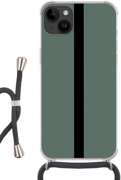 Telefoonhoesje Geschikt voor Apple Iphone 14 Max - Groen - Zwart - Streep - Minimalistisch - Siliconen - Crossbody - Backcover met Koord - Telefoonhoesje met koord - Hoesje met touw Telefoonhoesje