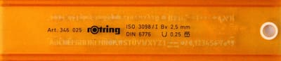 LETTERSJABLOON ROTRING 0.25X2.5MM 346025 ISO3098/1 DIN6776