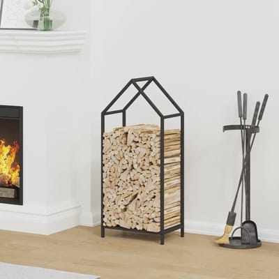 Houtrek - Brandhout opslag - Open haard - Optimaliseert luchtcirculatie - 40 x 25 x 90 cm - Zwart