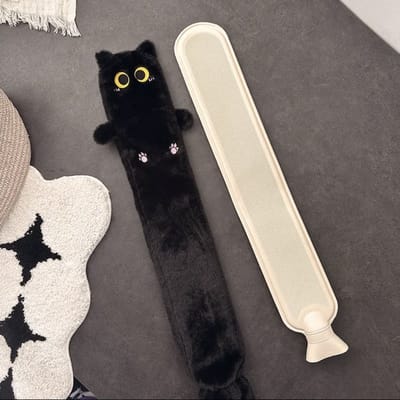 Handwarmers - Pluche kruik - Kattenontwerp - Geschikt voor thuis, op reis, op het werk, buitenactiviteiten, kamperen, slapen, ontspanning en warmte in de winter（Zwarte kat）