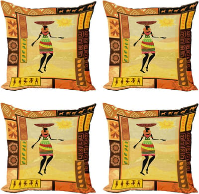 ABAKUHAUS Afro decoratieve kussenhoezen, 4-pack, folkloristisch, modern accent, dubbelzijdige digitale print, 50 x 50 cm, meerkleurig