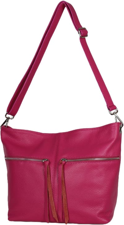 AmbraModa GLX06 - Dames Schoudertas - Crossbodytas - Italiaanse tas van echt leer - Fuchsia