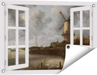 Gards Tuinposter Doorkijk De Molen bij Wijk bij Duurstede - Jacob van Ruisdael - 60x40 cm - Tuindoek - Tuindecoratie - Wanddecoratie buiten - Tuinschilderij