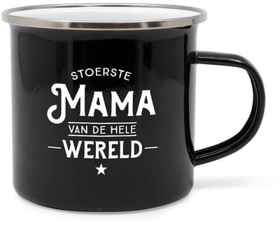 Mok - Beker van Metaal - Gevuld met Snoep - Koffie - Stoerste Mama Van De Hele Wereld - Moederdag - lint: "Speciaal voor jou" - Cadeauverpakking