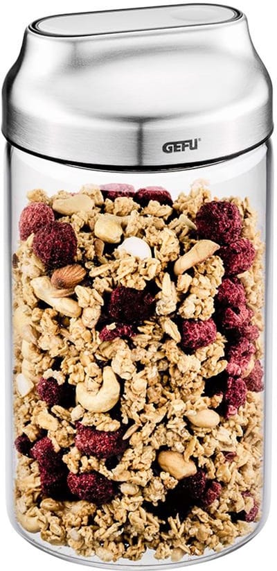 GEFU KIPPO Voorraadbus – 1 Liter – Borosilicaatglas – Met Schenkdeksel en Kippfunctie