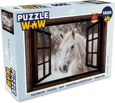 Puzzel Doorkijk - Paard - Wit - Winterlandschap - Sneeuw - Legpuzzel - Puzzel 1000 stukjes volwassenen
