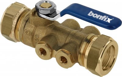 Bonfix TBE Kogelstopkraan met terugstroombeveiliging en aftapgelegenheid knel 15mm x 15mm