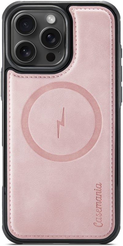 Casemania Hoesje Geschikt voor Apple iPhone 16 Pro - Pale Pink - Magnetische Telefoonhoesje Compatibel met MagSafe - Kunstleer Back Cover met Anti-Slip Grip Randen