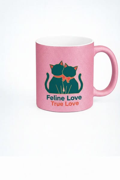 Roze Glitter Mok Feline Love True Love - Katten Liefde Cadeau