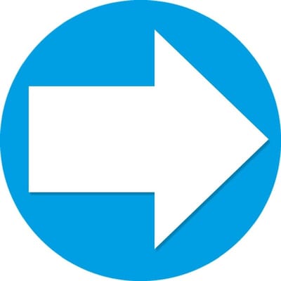 Accent pijl sticker - Rond Dia 15 cm - blauw met witte pijl - Richting aanwijzen - Route - Rechts/Links
