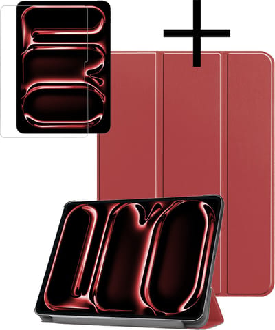Hoes - Geschikt voor Apple iPad Pro (2024/2025) - 11 inch - Met Screenprotector - Trifold Bookcase - Hard Cover - Hardcover Book Case - Tablet Hoesje - Donkerrood