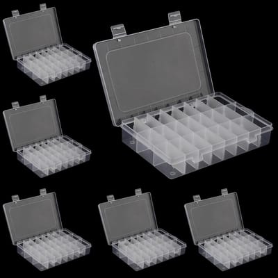 Opslagdozen Set van 6, 24 Compartimenten, Transparante Plastic Dozen voor Sieraden, Kralen en Kleine Onderdelen met Verdeelstukken