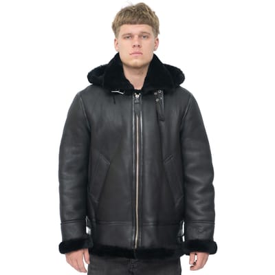 Heren schapenvachtleer B3 Flying Jacket-Columbus met capuchon