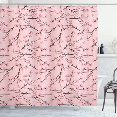 ABAKUHAUS Douchgordijn – 175x200 cm – Poederroze & Donker Kakao – Uniek