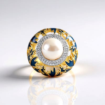 Cavill - Zilveren ring - 925 sterling zilver verguld - Witte zoetwater kweekparel 10 mm - 70 zirkonia kristallen - Elegante modieuze parelring dames
