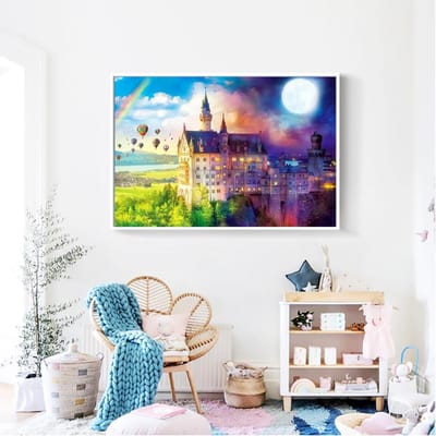 Peinture de diamant avec pierres rondes, château, broderie de diamant, images scéniques en strass 20X30CM blue