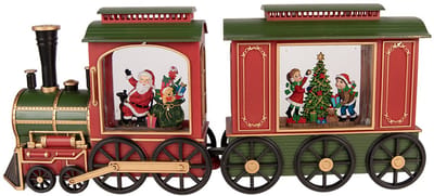 Clayre & Eef Kerstdecoratie met LED-verlichting en muziek Trein 25x9x19 / 24x9x19 cm / 6xAA Rood Kunststof