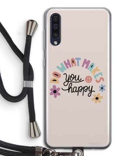 Case Company® - Hoesje met koord geschikt voor Samsung Galaxy A50 hoesje met Koord - Happy days - Telefoonhoesje met Zwart Koord - Bescherming aan alle Kanten en Over de Schermrand