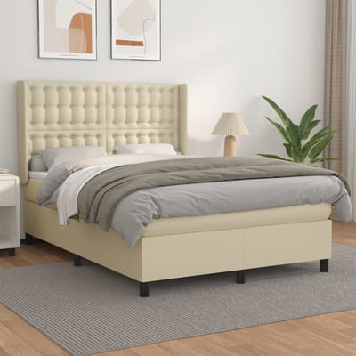 vidaXL - Boxspring - met - matras - kunstleer - crèmekleurig - 140x190 - cm