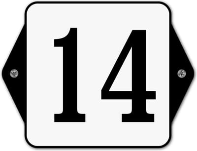 Huisnummerbord klassiek - huisnummer 14 - 16 x 12 cm - wit - schroeven  - nummerbord  - voordeur