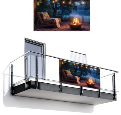 Balkonscherm 200x110 cm - Balkonposter Kampvuur - Meer - Avondlicht - Balkon scherm decoratie - Balkonschermen - Balkondoek zonnescherm
