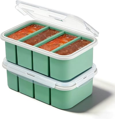 Set van 2 siliconen vriescontainers met deksel voor soep, bouillon en saus - 4 gaten voor eenvoudig invriezen en portioneren