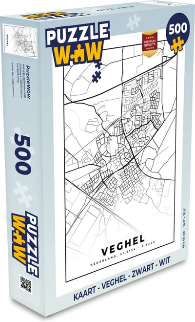 Puzzel Kaart - Veghel - Zwart - Wit - Legpuzzel - Puzzel 500 stukjes