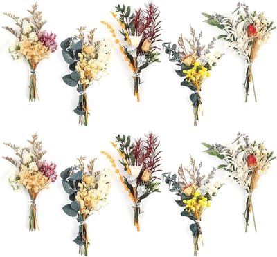 Famanu – Mini boho droogbloemboeketten, natuurlijke gedroogde bloemen, tafeldecoratie, cadeaus, vaasdecoratie, bruiloft, interieur