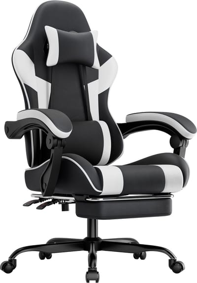 Gamingstoel - - Ergonomische Gamingstoel met Lendensteun - Ademend PU-leer, 200 kg draagvermogen - Hoogteverstelbaar, Draaibaar - PU-leer - Zwartwit