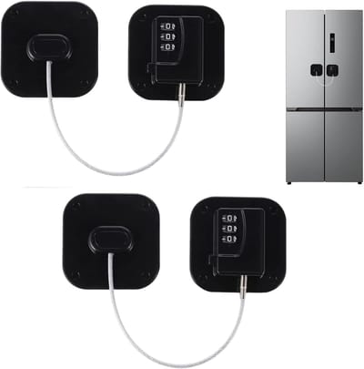 Pack of 2 Refrigerator Lock with Code, Black, No Drilling, Self-Adhesive, Child Safety, Easy Installation - ShopVlot