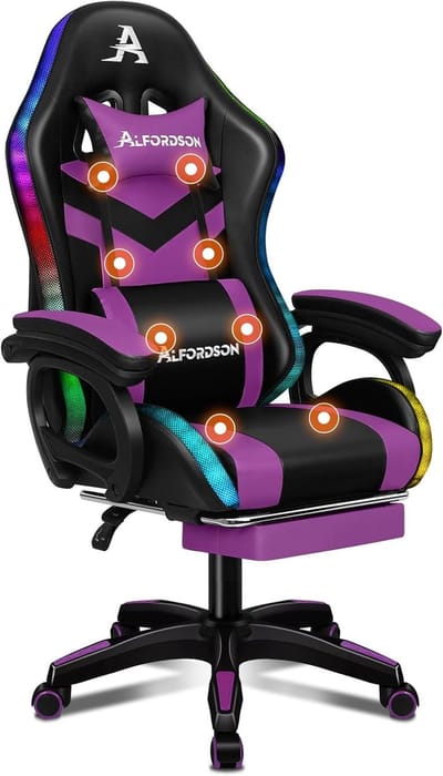 Gaming Stoel - Bureaustoel Ergonomisch - Thuiswerken Ontspannen - Met Verstelbare Voetensteun - 94x58x122 cm - Paars
