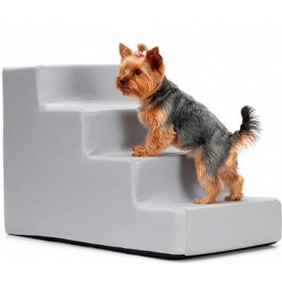 Springos Hondentrap - Hondenloopplank - 4 Hellingen - Opstapje - Voor Grote en Kleine Honden - Zachtgrijs - 40 Cm