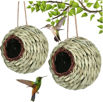 Vogelnest - Vogelhuisje Hangend - Bolvormig Nesthuisje - 2 Stuks - Geweven Tuindecoratie Voor Vogelliefhebbers