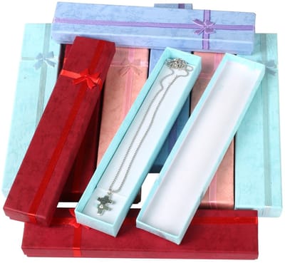 Dailygoods- Geschenkdozen met Deksel - 10 x Elegante Luxe Lange Rechthoekige Dozen - Sieraden Presentatie - Voor Kettingen/Pendants - Inclusief Satijnen Strik - Perfect voor Opslag - Juwelendozen
