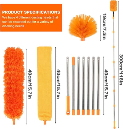 Telescopische Plumeau - Stofwisser Verlengbaar - Hoge Oppervlakken Reinigen - Verstelbare Lengte - Tot 3 Meter - Oranje