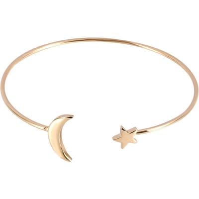 Dames Open Armband Koperplating Armband Bangle met Maan Ster Decoratie (Goud) beige